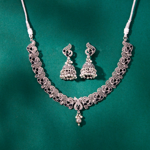 808205 Peacock Necklace With Oxidised Plating