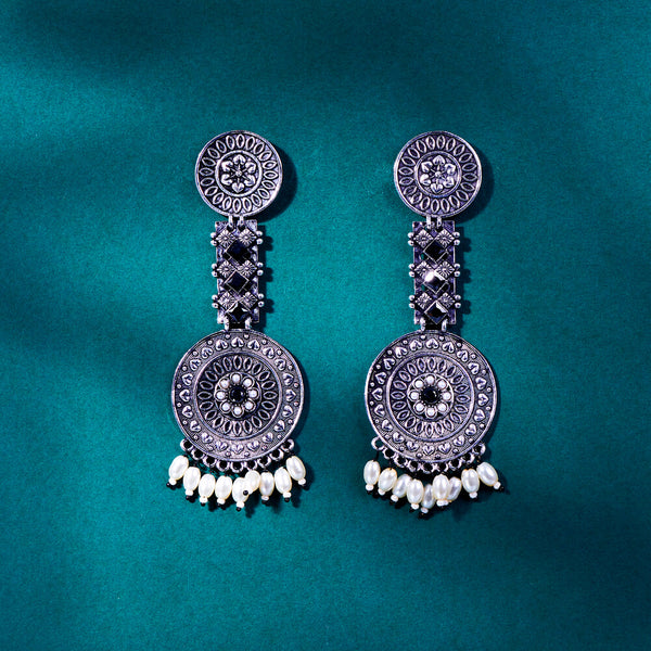 808209 Moti Earring With Oxidised Plating