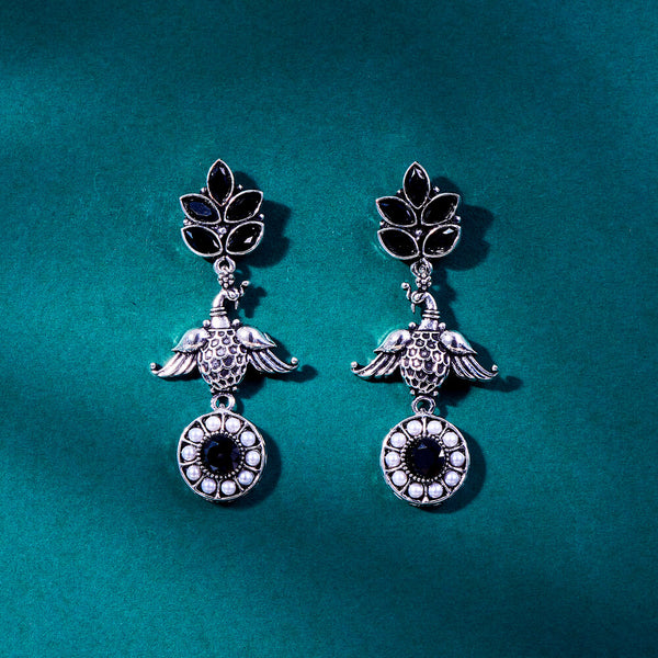 808215 Peacock Earring With Oxidised Plating