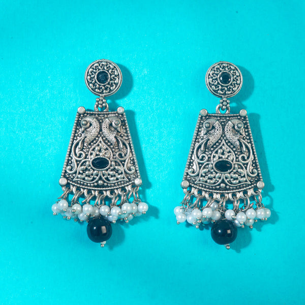 Peacock Earring With Oxidised Plating 808303