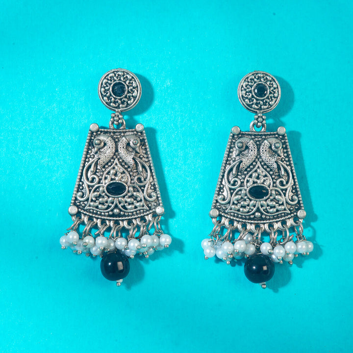 Peacock Earring With Oxidised Plating 808303