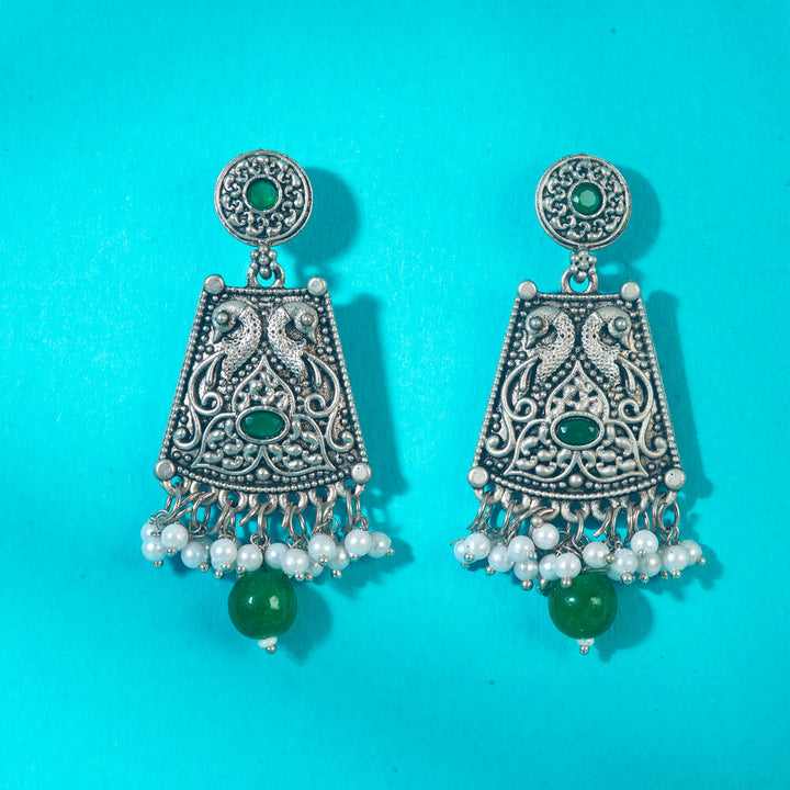 Peacock Earring With Oxidised Plating 808303