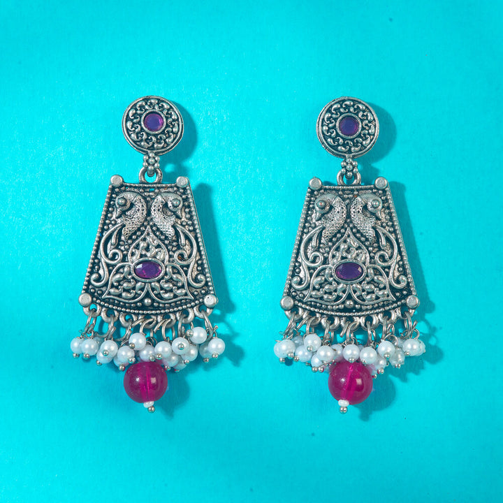 Peacock Earring With Oxidised Plating 808303