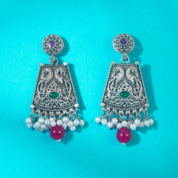 Peacock Earring With Oxidised Plating 808303