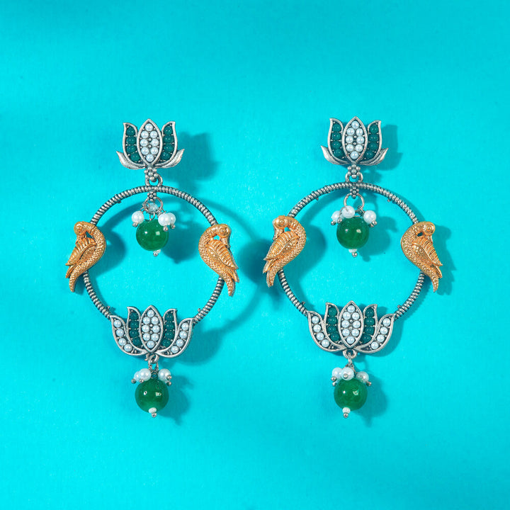 Peacock Earring With Oxidised Plating 808309