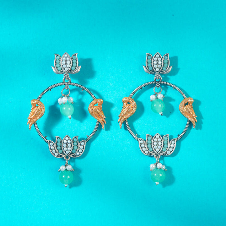 Peacock Earring With Oxidised Plating 808309