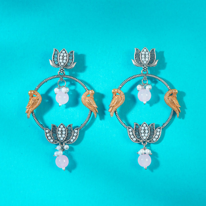 Peacock Earring With Oxidised Plating 808309