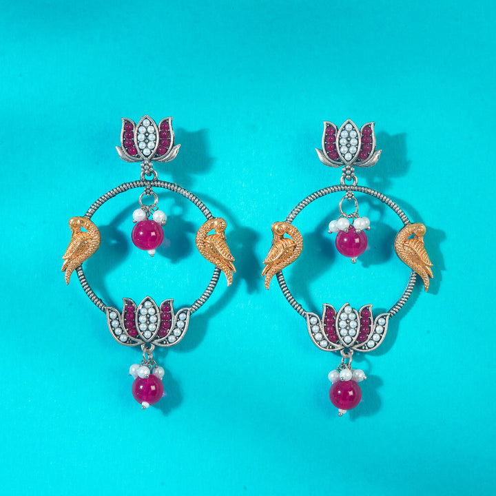 Peacock Earring With Oxidised Plating 808309