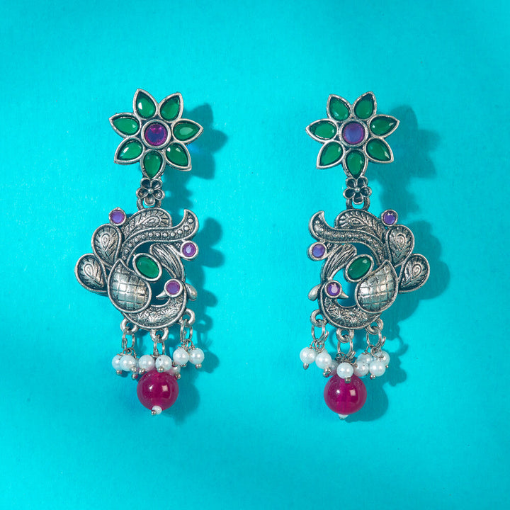 Peacock Earring With Oxidised Plating 808310