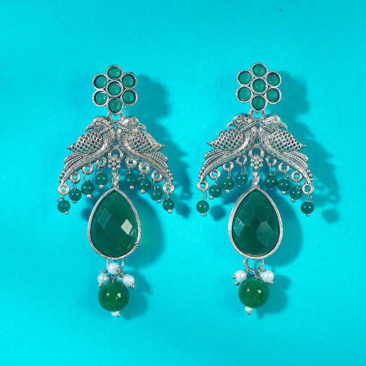 Peacock Earring With Oxidised Plating 808311