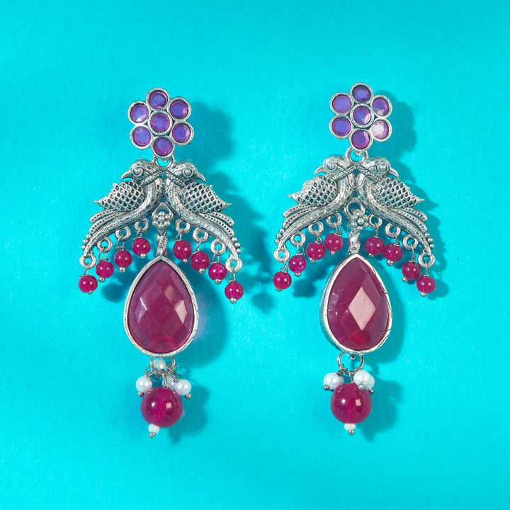 Peacock Earring With Oxidised Plating 808311