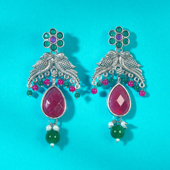 Peacock Earring With Oxidised Plating 808311