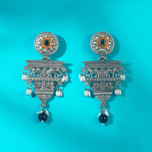 Oxidised Classic Earring With 2 Tone Plating 808328