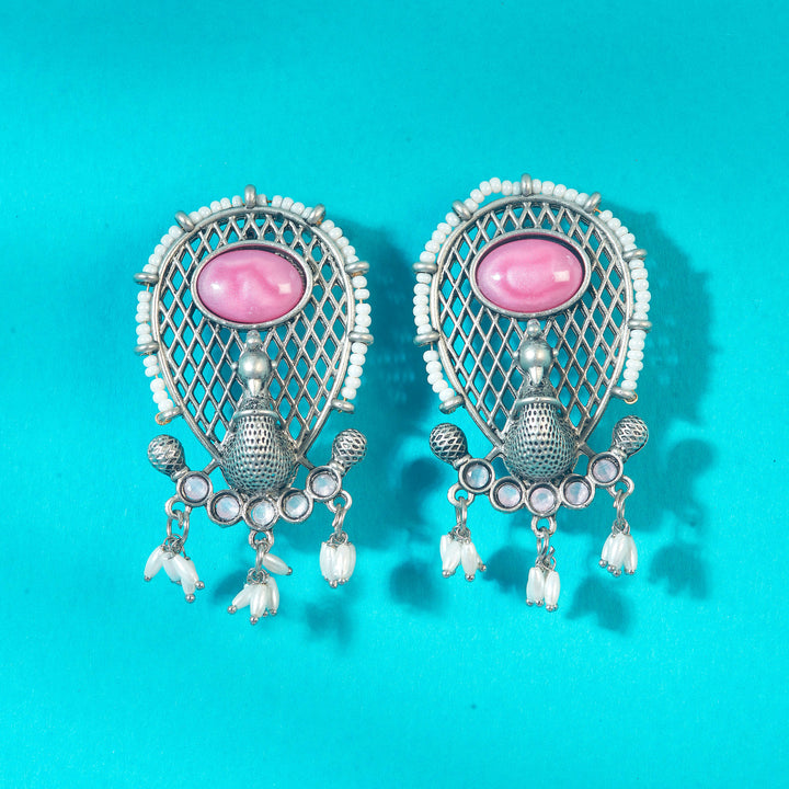 Peacock Earring With Oxidised Plating 808329