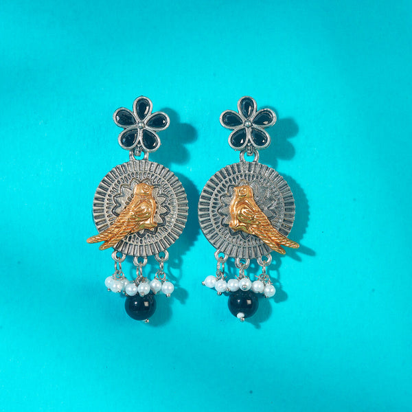 Oxidised Peacock Earring With 2 Tone Plating 808334