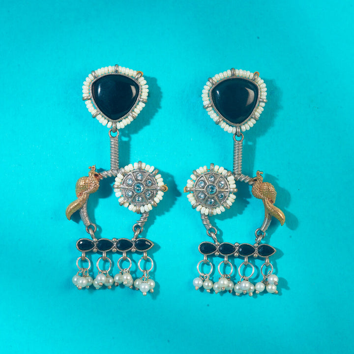 Oxidised Peacock Earring With 2 Tone Plating 808361