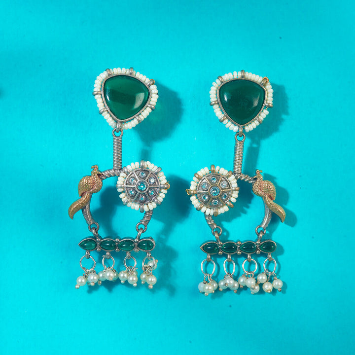 Oxidised Peacock Earring With 2 Tone Plating 808361