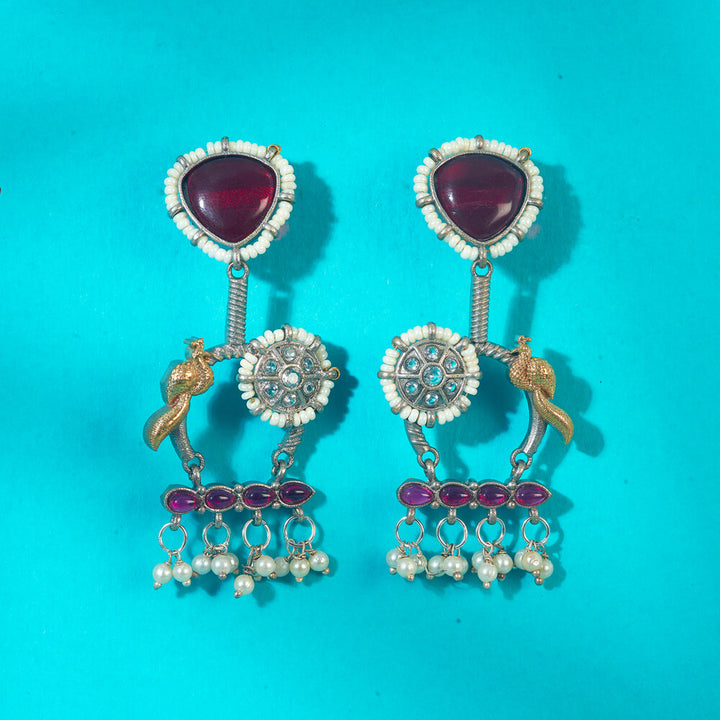 Oxidised Peacock Earring With 2 Tone Plating 808361