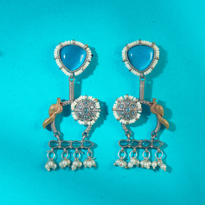 Oxidised Peacock Earring With 2 Tone Plating 808361