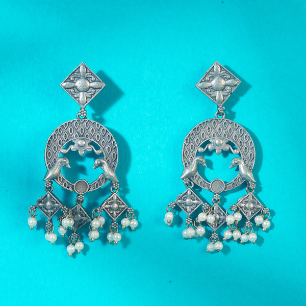 Peacock Earring With Oxidised Plating 808372