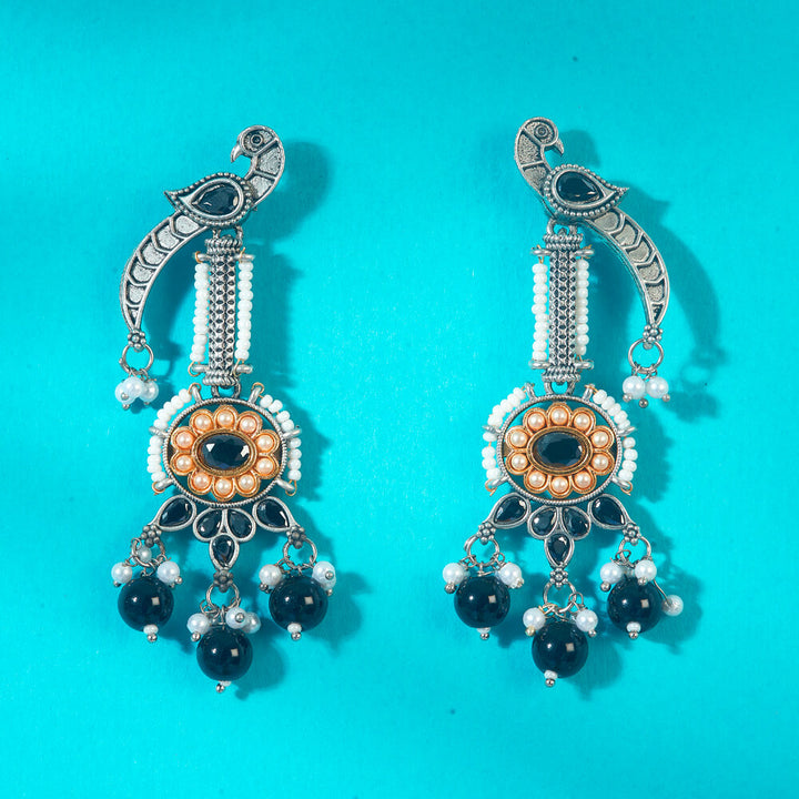 Oxidised Peacock Earring With 2 Tone Plating 808398