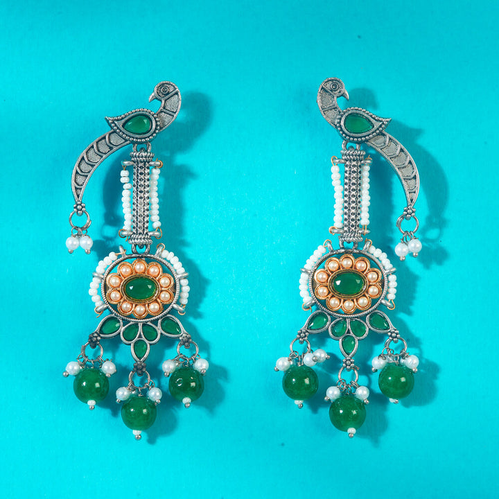 Oxidised Peacock Earring With 2 Tone Plating 808398