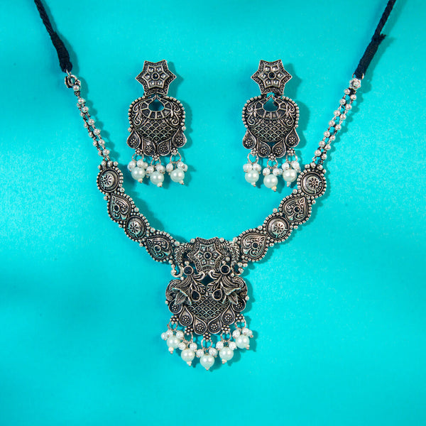 Peacock Necklace With Oxidised Plating 808405