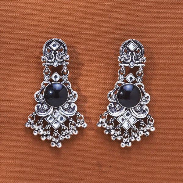 808490 Peacock Earring With Oxidised Plating