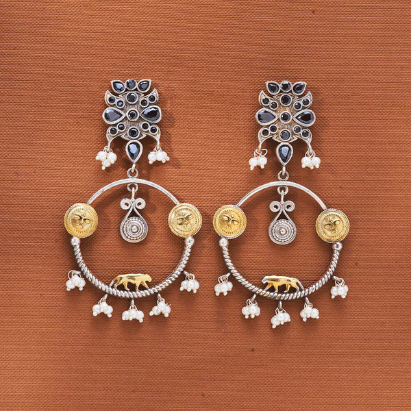 808491 Oxidised German Silver Earring With 2 Tone Plating