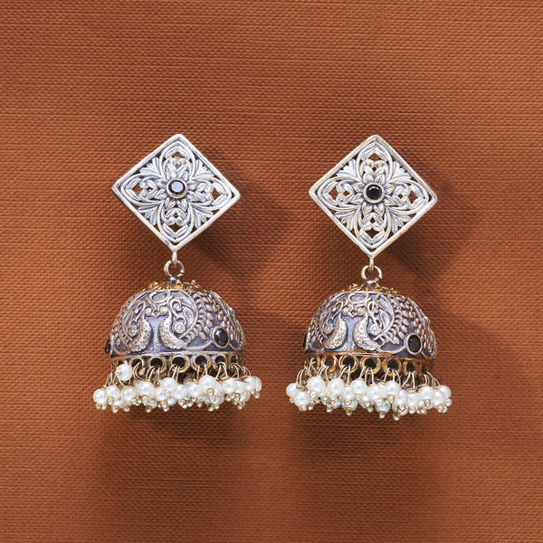 808495 Oxidised Jhumki With 2 Tone Plating