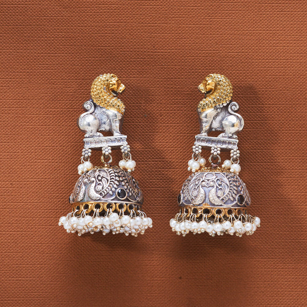 808497 Oxidised Jhumki With 2 Tone Plating