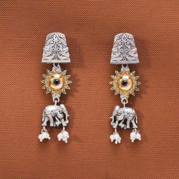 808562 Oxidised Classic Earring With 2 Tone Plating