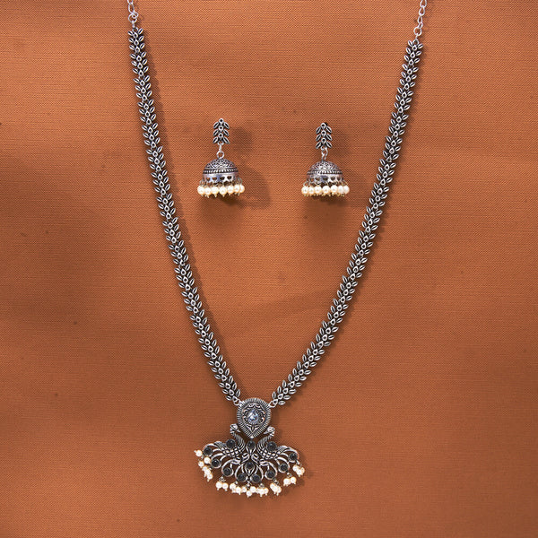 808590 Long Necklace With Oxidised Plating