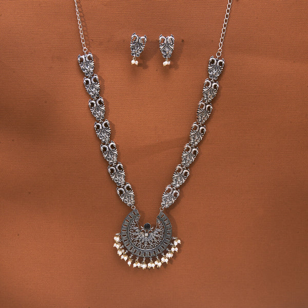 808592 Peacock Necklace With Oxidised Plating