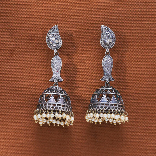 808593 Jhumki With Oxidised Plating