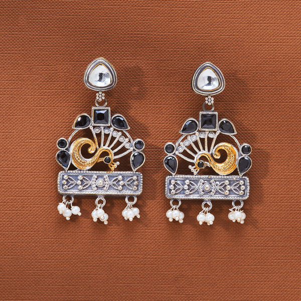 808617 Oxidised Peacock Earring With 2 Tone Plating