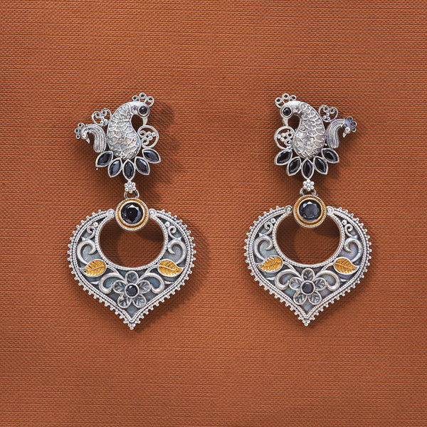 808619 Oxidised German Silver Earring With 2 Tone Plating