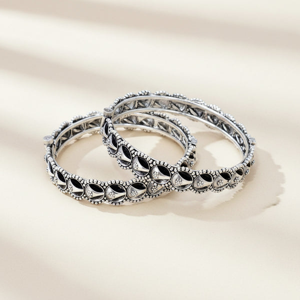 809115 Openable Bangles With Oxidised Plating