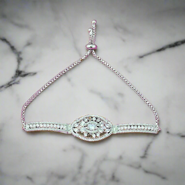 439753 Cubic Zirconia Adjustable Bracelet With Rhodium 2 Tone Plating