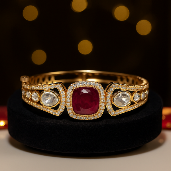 303041 Kundan Classic Kada With Gold Plating