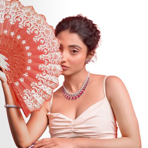 435353 Cubic Zirconia Classic Necklace With Rhodium Plating