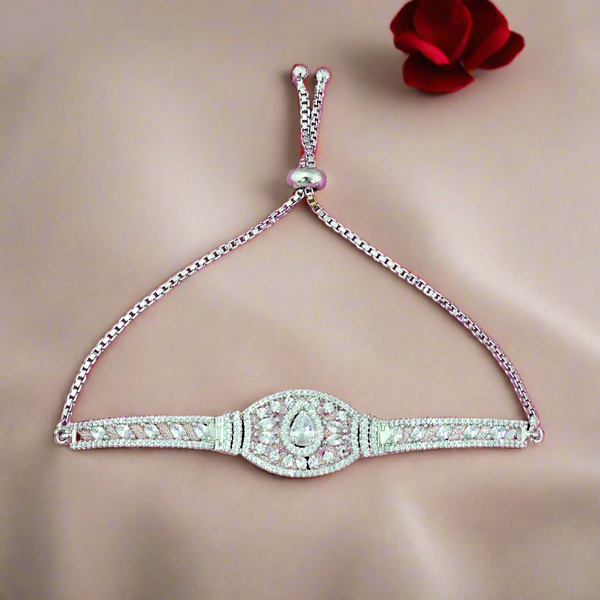 439752 Cubic Zirconia Adjustable Bracelet With Rhodium 2 Tone Plating