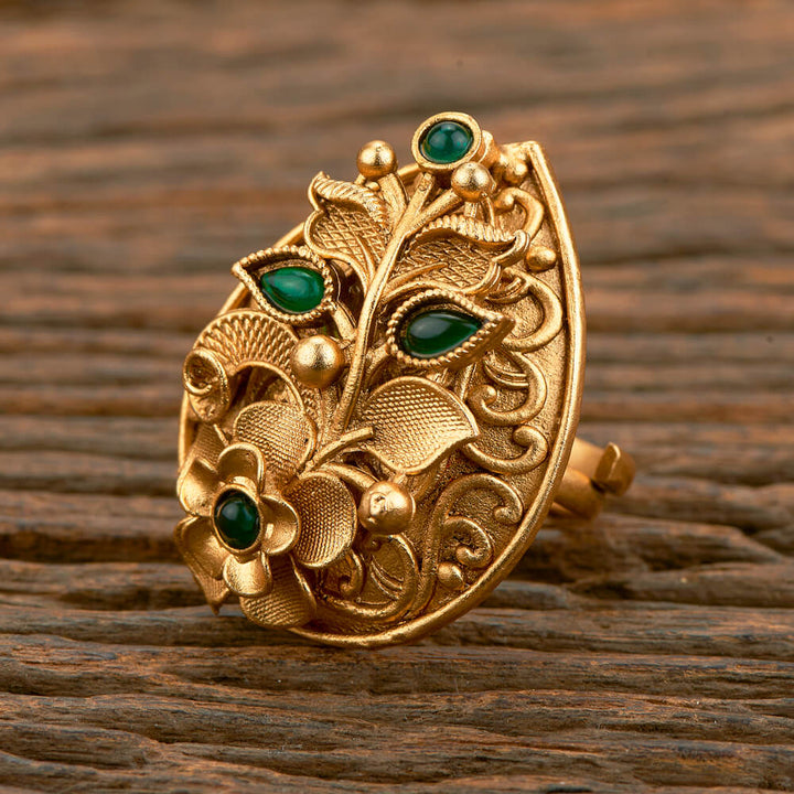 Antique Adjustable Ring With Matte Gold Plating 219213