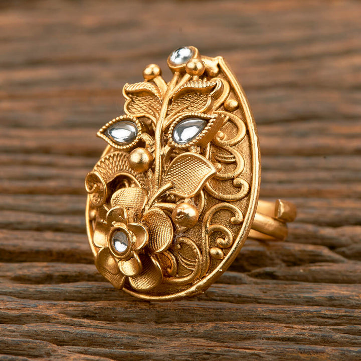 Antique Adjustable Ring With Matte Gold Plating 219213