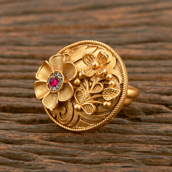 Antique Adjustable Ring With Matte Gold Plating 219217