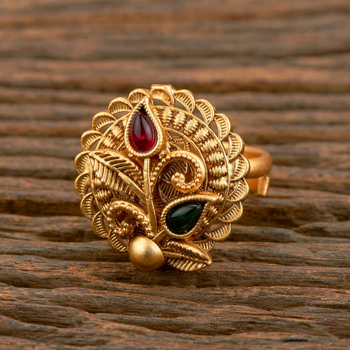 Antique Adjustable Ring With Matte Gold Plating 219218