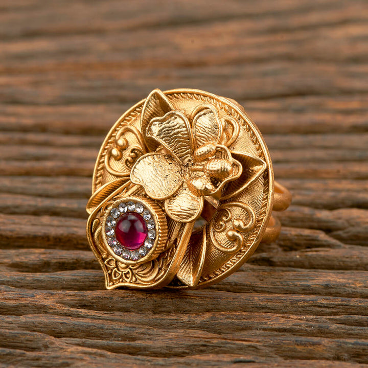 Antique Adjustable Ring With Matte Gold Plating 219224