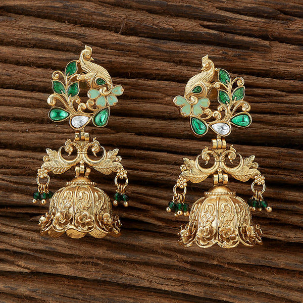 Antique Peacock Earring With Matte Gold Plating 219869